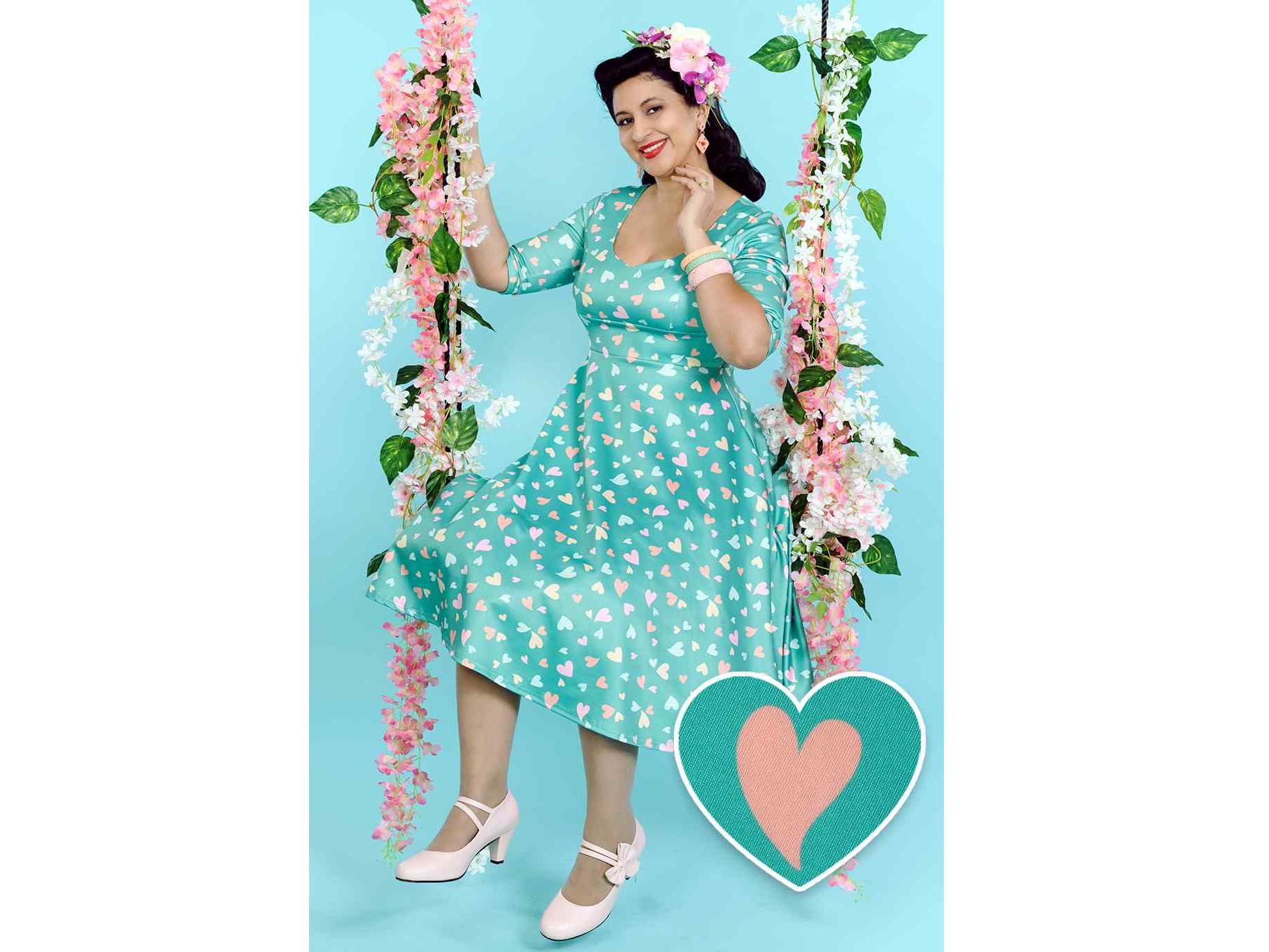 green heart print dress Scarlette Green Heart Print Midi Dress