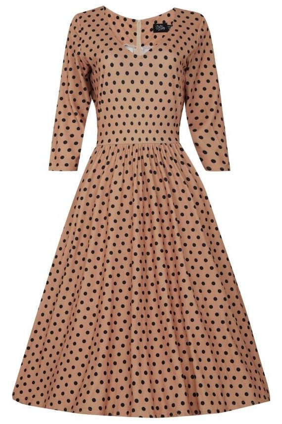 knee length dresses for ladies Girl In Mind Bryce Wrap Front Long Sleeve Brown Polka Dot Mini Dress – Love  My Apparel