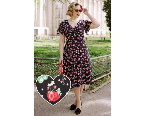 Donna Crossover Bust Black Strawberry Dress - Etsy