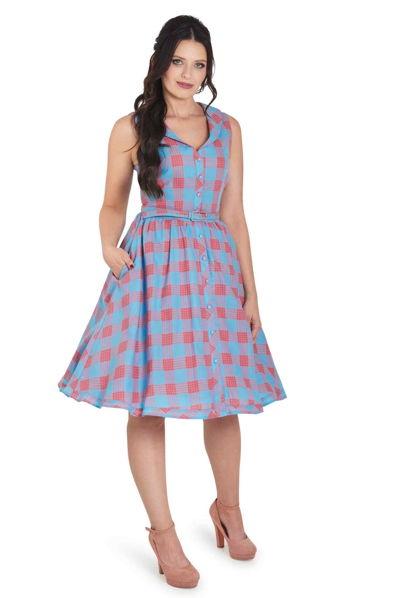 Maverick Retro Blue & Pink Check Shirt Dress - Etsy