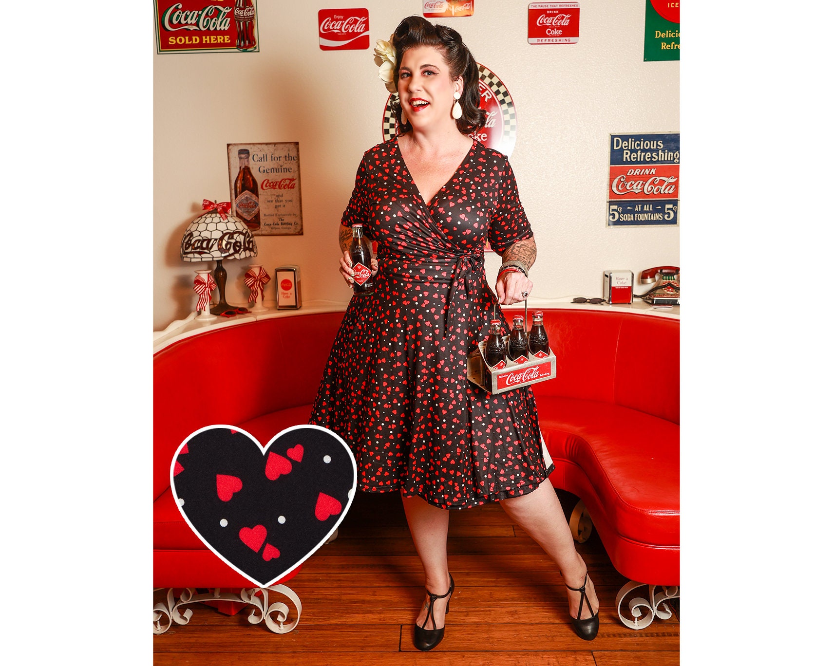 Matilda Black Heart Print Wrap Dress - Etsy