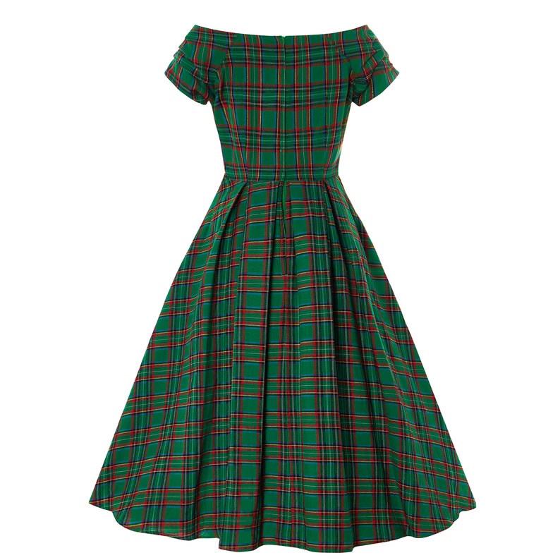 Green Tartan off the Shoulder 50s Inspired Pocket Swing Dress - Etsy