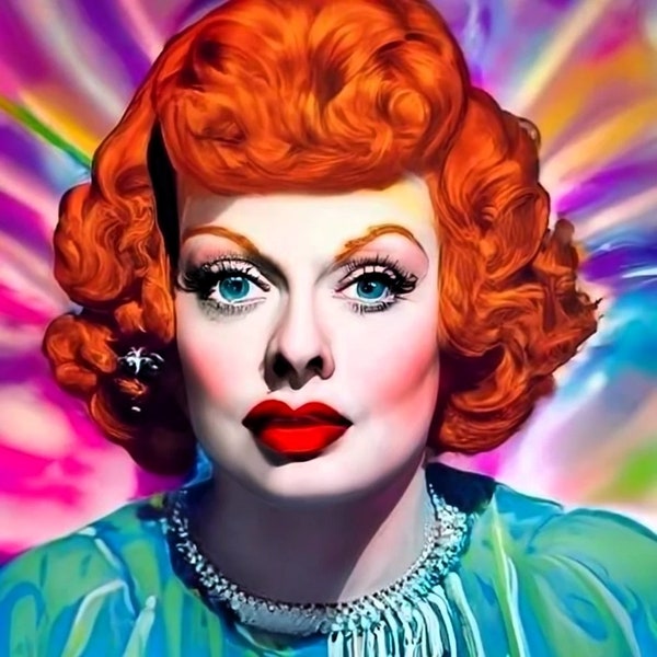 Psychedelic Portrait of Lucille Ball - AI Generated Digital Art Download