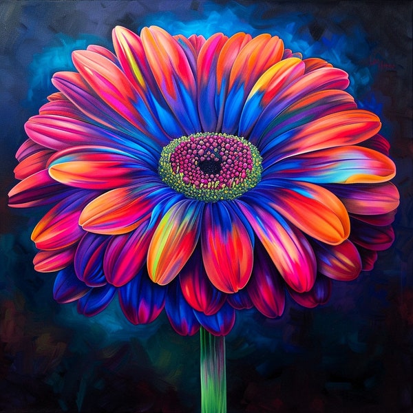 Vibrant Gerbera Daisy Psychedelic AI Digital Art Print