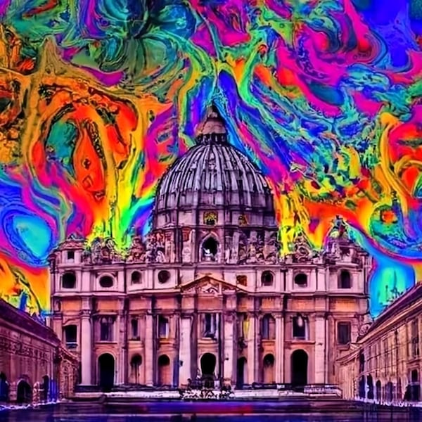 AI-Generated Psychedelic Architectural Marvels: St. Peters Basilica Digital Art