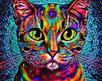 Wildlife Meets Psychedelia: AI gegenereerde Cat Art Print
