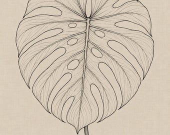 Minimalist Monstera Leaf Line Art — Botanical Nature Print | Modern Wall Decor, Living Room Art, Digital Download