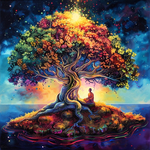 AI Generated Psychedelic Digital Art Download: "Bodhi Tree"