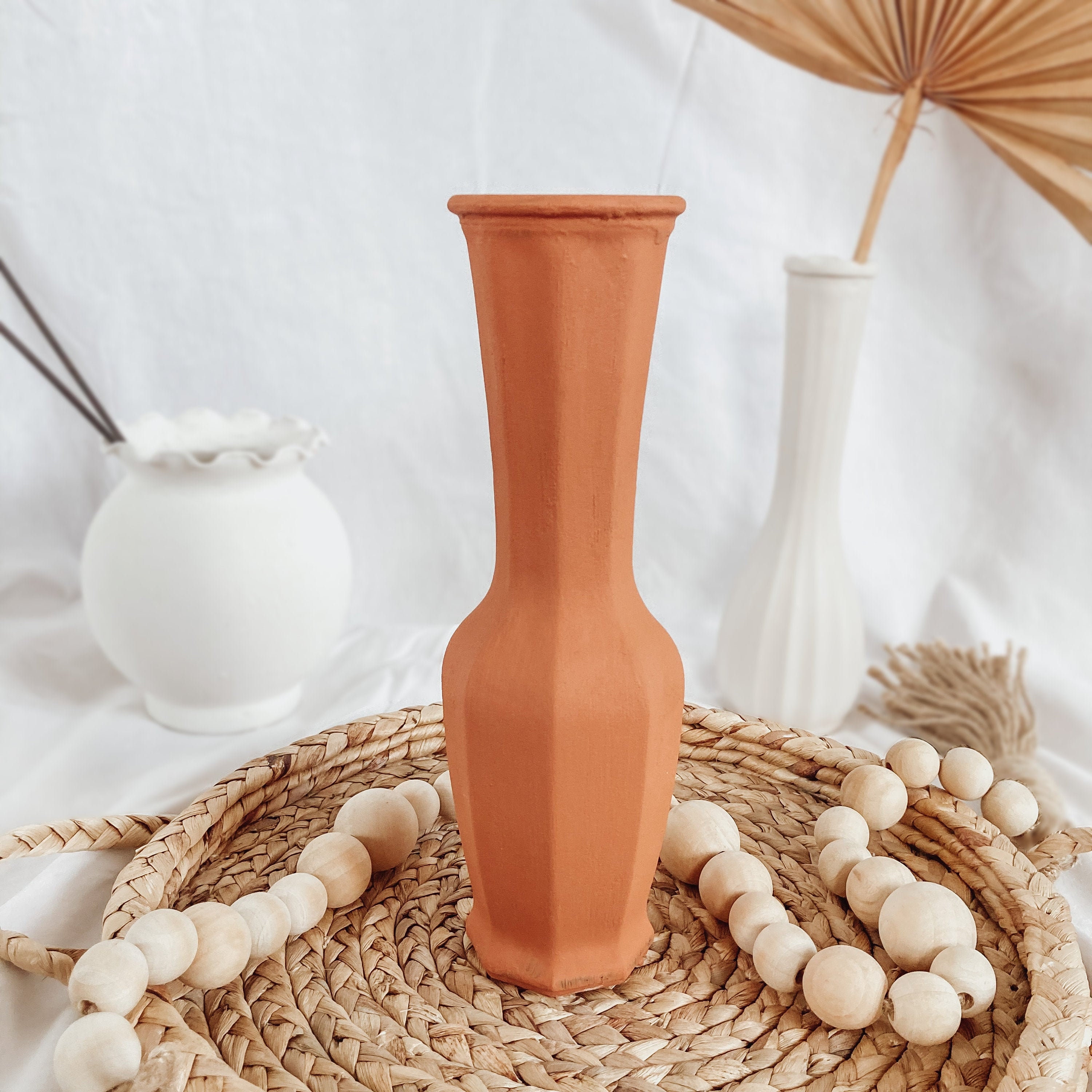 Vases Home & Living Hand Painted Matte Boho Vase Large Bouquet Vase Terra Cotta Textured Style ...