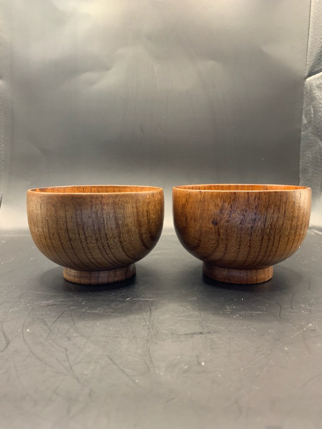 Set of Two Vintage Wooden Rice Bowls Etsy