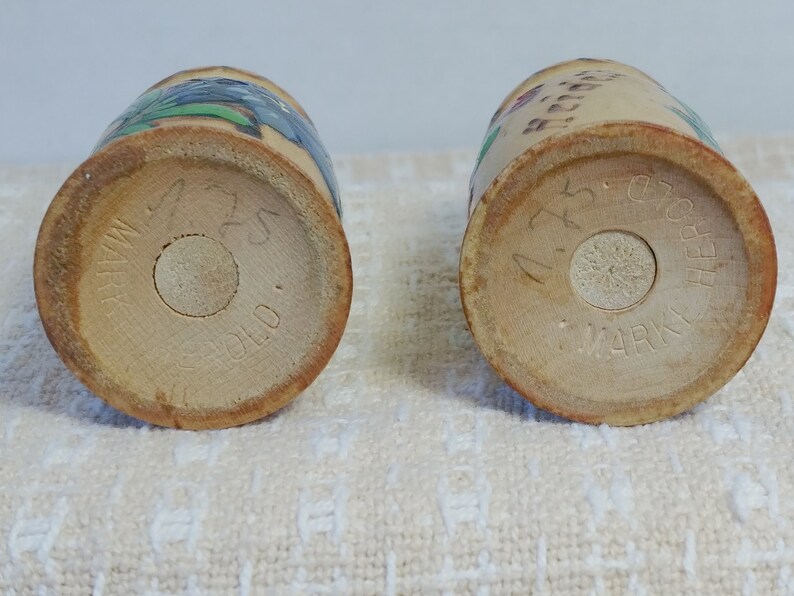 Vintage Salt and Pepper Wooden Handpainted Flowers Heidleburg