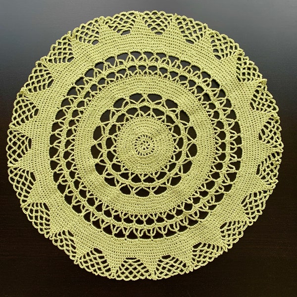 Handmade Crocheted Lime Green Doily 15 inches in Diameter