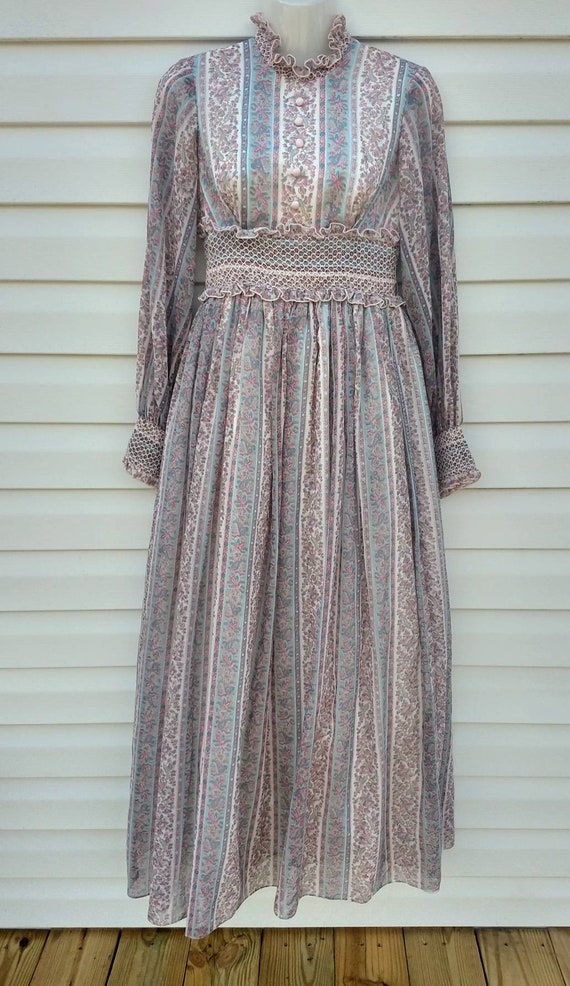 Vintage 1960s Prairie Dress, Maxi Dress, Smocked,