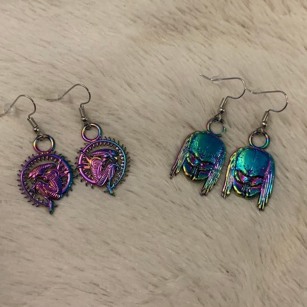 Xenomorph alien & Predator earrings - rainbow READY TO SHIP