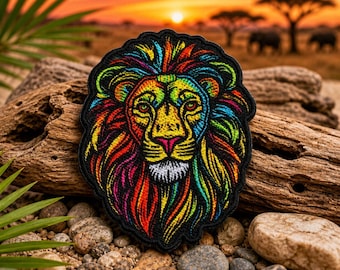 African Lion Patch/Iron-on Patch/Wild Animal Badge/Africa Wildlife/Nature Gift/Sew-on Applique for Clothing, Vest/Jacket, Hat, Backpack Gear