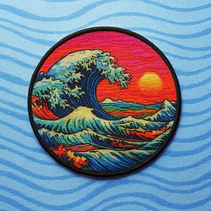 Retro Ocean Wave Patch/Iron-on Patch/Ocean Wave Souvenir/Beach & Sunset/Fun Vacation/Sew-on Applique for Clothing Vest/Jacket Backpack Hats