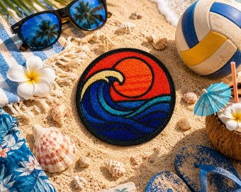 Wave Patch/Iron-On Patch/Simple Beach Gift/Coconut Girl Fun Vacation Souvenir/Sew-On Applique for Clothing Vest/Jacket Backpack Tote Bag Hat