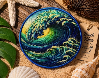Ocean Waves Patch/Iron-on Patch/Beach Souvenir Gift/Coconut Girl Fun Vacation/Sew-on Applique for Clothing Vest/Jacket Tote Bags Backpacks