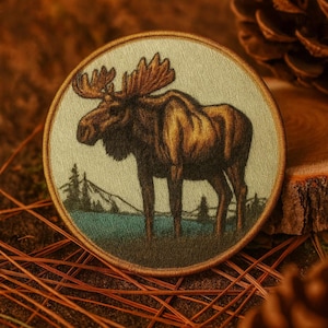 Moose Patch/Iron-On Patch/Wild Animal Badge/Nature Mountain Souvenir/Hiking & Camping/Sew-on Applique for Clothing, Vest/Jacket Hat Backpack