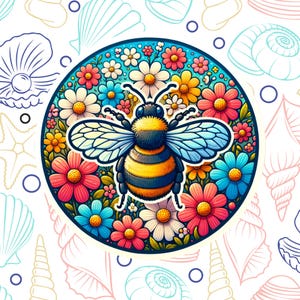 Bumblebee Sticker Decal, Waterproof Vinyl Sticker, Water Bottle Laptop Car Truck Window Bumper Decal, Cartoon, Colorful, Flowers, Insects
