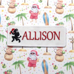4&quot;x2&quot; Christmas Name Patch CUSTOM YOUR NAME Personalized Stocking Name Tag Embroidered Iron-on/Sew-on Premium Applique, Krampus Horror Scary