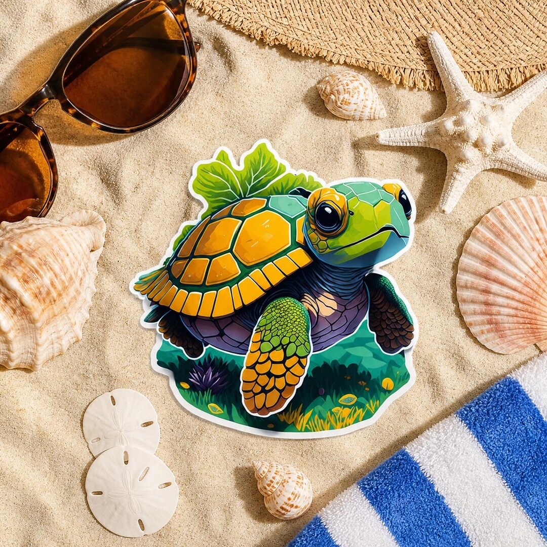 Cute Sea Turtle Sticker Decal, Waterproof Vinyl Beach Animal Sticker ...