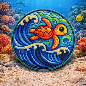 Sea Turtle Patch/Iron-on Patch/Ocean Wave/Sea Life Badge/Tropical Fish/Sharks/Dolphins/Sew-on Applique for Clothing, Vest/Jacket, Backpack