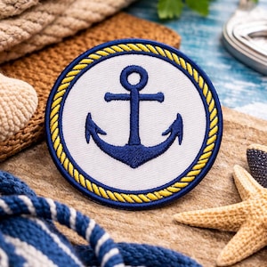 Preppy Anchor Crest Patch/Iron-On Patch/Nautical Gift/Boating Life/Sew-On Applique for Clothing Tote Bags Vest/Jackets Hats Backpacks Gear