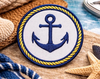 Preppy Anchor Crest Patch/Iron-On Patch/Nautical Gift/Boating Life/Sew-On Applique for Clothing Tote Bags Jackets Backpacks