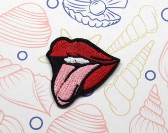 Mouth & Tongue Patch – Iconic Lips Iron-On Patch for Jackets, Vests - Red Lips Patch, Tongue Logo for Biker or Music Fan, Rock n Roll Patch