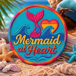 Mermaid at Heart Patch/Iron-On Patch/Beach Adventure Gift/Fun Vacation Coconut Girl/Sew-On Applique for Clothing Vest Tote Bag Hats Backpack