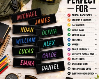 Custom Name Tag Patch/Iron On Patch/Personalized Nametag/Custom Text Patch/Embroidered Sew-On Applique for Clothing Uniform Jacket Backpack