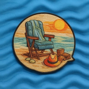 Vacation Beach Chair Patch/Iron-on Patch/Ocean Souvenir/Beach & Sunset/Fun Vacation/Sew-on Applique for Clothing Vest/Jacket Backpack Hats