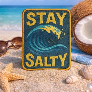 Stay Salty Patch/Iron-On Patch/Ocean Beach Vibes/Coconut Girl Fun Vacation Gift/Sew-On Applique for Clothing Tote Bag Vest/Jacket Backpacks