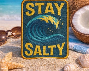 Stay Salty Patch/Iron-On Patch/Ocean Beach Vibes/Coconut Girl Fun Vacation Gift/Sew-On Applique for Clothing Vest/Jacket Tote Bag Backpacks