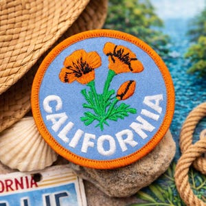 California Poppy Patch - Embroidered Flower Badge 2.5" (Iron Or Sew On)