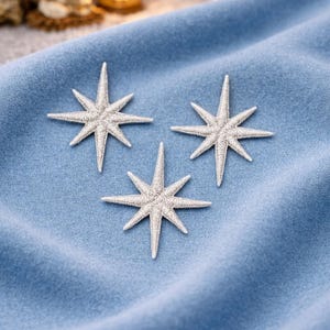 Mini parches de apliques de estrella de la Natividad plateada: insignias bordadas metálicas (paquete de 3, termoadhesivas, 3,18 cm)