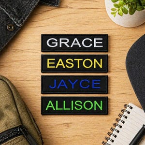 Personalized Name Patch Embroidered Iron-on/Sew-on Applique for Uniforms Vest Jacket Clothing Backpack - Custom Text Patches, 4x1" Nametag