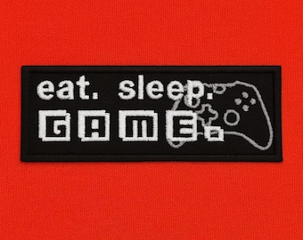 Eat Sleep Game-patch/opstrijkpatch/retro-patch/geborduurde opnaaibare appliqué voor kleding rugzak/videogames/retro-controller/jaren 90 nostalgie