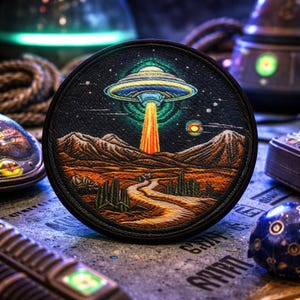 UFO Abduction Patch/Iron-On Patch/Alien Flying Saucer Gift/Retro Sci-fi Xfiles Theme/Sew-On Applique for Clothing Vest/Jackets Backpack