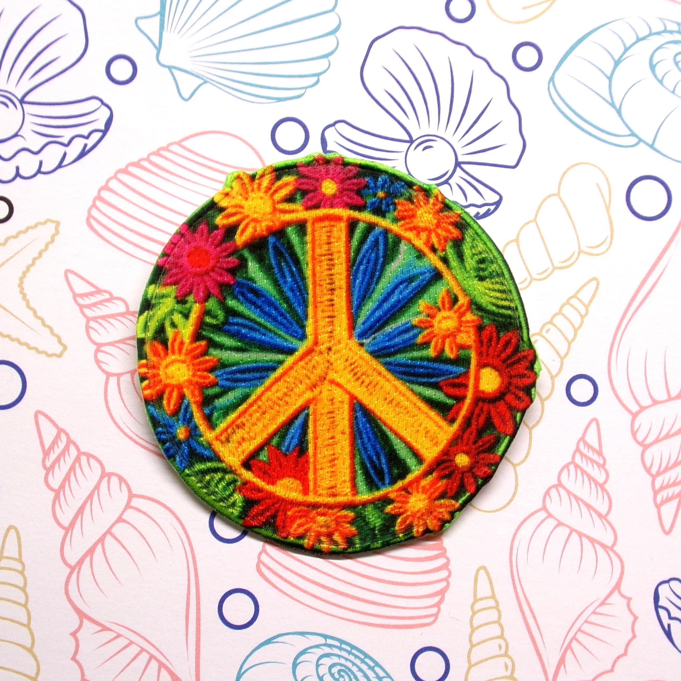 Peace Sign Symbol Patch Iron-on/Sew-on Applique for Vest Jacket Clothing Backpack Tote Bag, Flower Daisy, Boho, Hippie, Retro, Woodstock