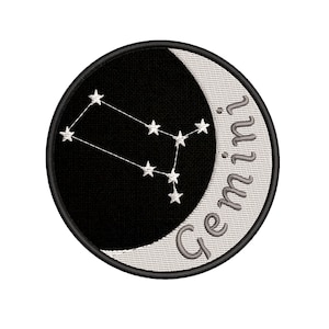 Gemini Zodiac Sign Constellation Patch Embroidered Iron-On/Sew-on Applique for Vest Jacket Clothing Backpack, Horoscope, Astrology Signs