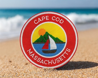 Cape Cod Massachusetts Patch/Iron-on Patch/Mountain Sailboat Scene/Beach Souvenir/Sew-on Embroidered Applique for Clothing Vest/Jacket Hats