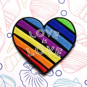 Love is Love Heart Patch - Iron-On/Sew-On 3.5&quot; Patch - Embroidered Love is Love Patch, Gay Rights Patch, Equal Rights Patch, LGBTQ Patch