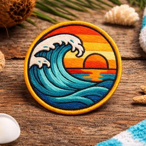 Ocean Wave Patch/Iron On Patch/Simple Beach Gift/Coconut Girl Fun Vacation Souvenir/Sew-On Applique Clothing Vest/Jacket Backpack Hats