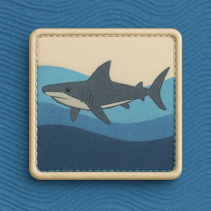Shark in Ocean Waves Patch – Iron-On Badge for Backpacks & Surf Gear, for Jackets, Totes and Beach Bags, Ocean Predator, Sea Life Badge