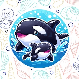 Cute Orca Whale Sticker Decal, Waterproof Vinyl Sticker, Water Bottle Laptop Decal, Travel Souvenir, Ocean Animal, Cartoon, Kid Craft, Shark