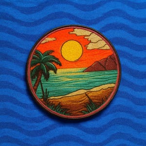 Sunrise Beach Patch/Ocean Waves/Iron-On Patch/Beach Vibes Gift/Coconut Girl Fun Vacation/Sew-on Applique for Clothing Tote Bags Backpacks