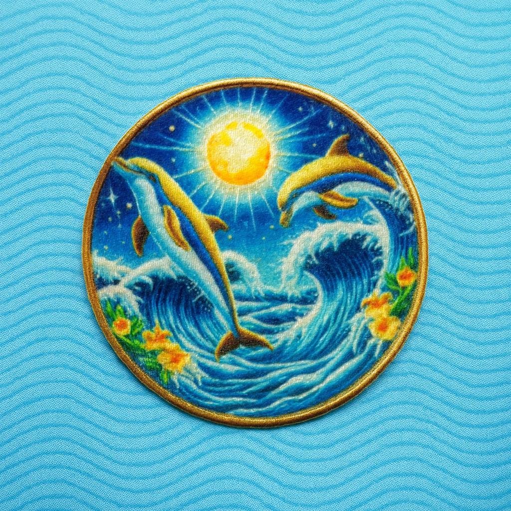 Dolphins Patch Iron-on/Sew-on Applique for Jacket, Vest, Clothes, Backpack, Animal Badge, Ocean Waves Patch, Sea Creatures, Tropical Fish