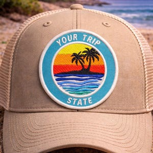 Custom Patch/Iron-On Patch/Personalized Tropical Island w/Palm Trees/Embroidered Sew-On Applique for Vest/Jacket, Clothes, Backpack Tote Bag image 4